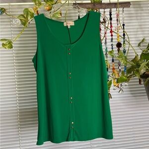 Green Sleeveless Button-Down Top